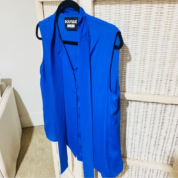 Boutique Moschino Royal Blue Sleeveless Silk Blouse Size 12 - Picture 5 of 12